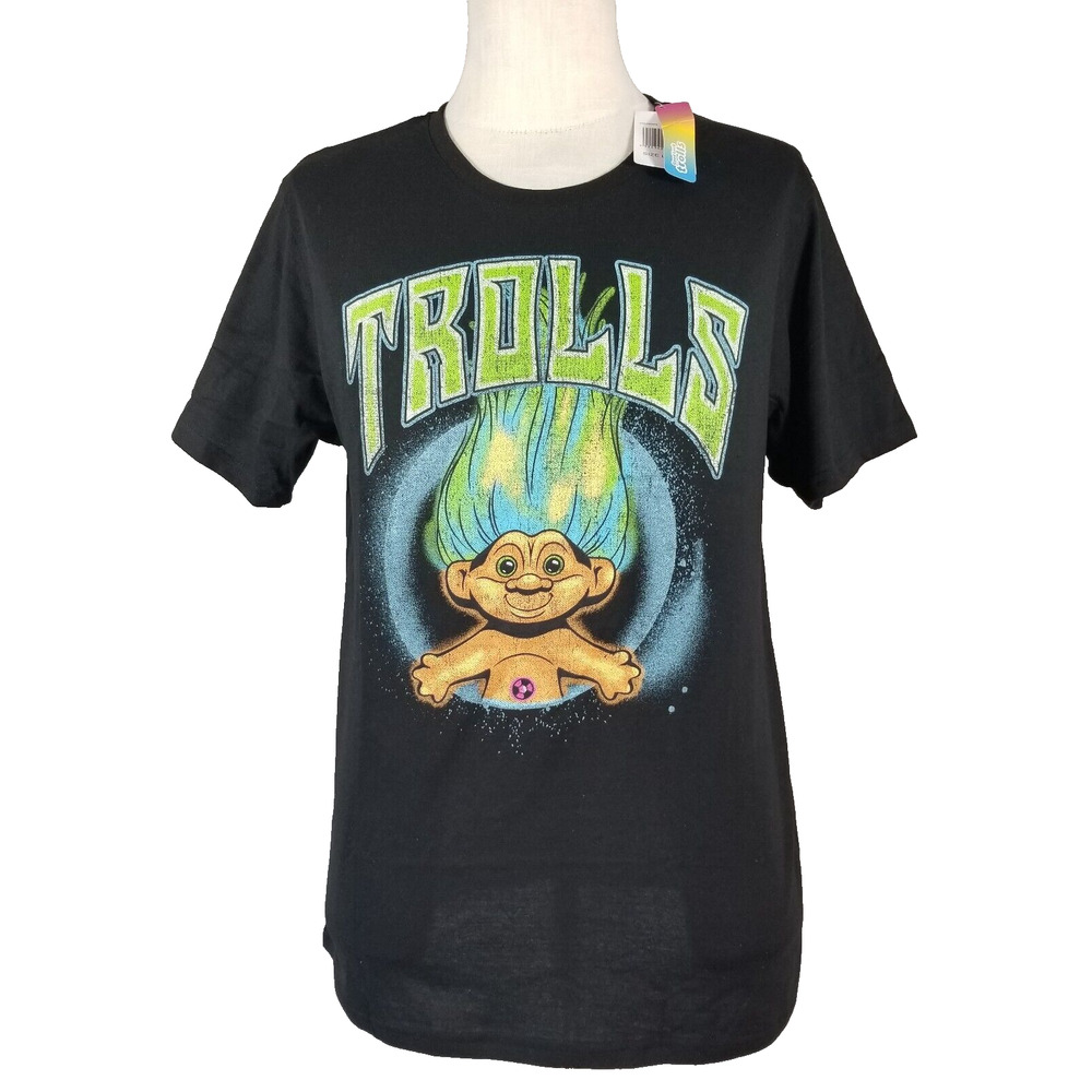 Dreamworks Good Luck‎ Trolls Shirt Mens Large Black Short Sleeve Retro New
